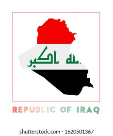 Republic of Iraq Logo. Map of Republic of Iraq with country name and flag. Charming vector illustration.