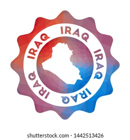 Republic of Iraq low poly logo. Colorful gradient travel logo of the country in geometric style. Multicolored polygonal Republic of Iraq rounded sign with map for your infographics.