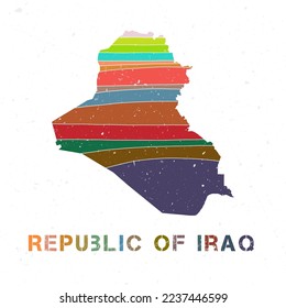 Republic of Iraq map design. Shape of the country with beautiful geometric waves and grunge texture. Neat vector illustration.