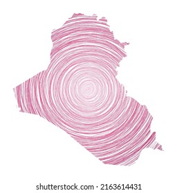 Karte der Republik Irak gefüllt mit konzentrischen Kreisen. Der Skizzenstil kreist in Form des Landes. Vektorgrafik.
