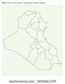 Republic of Iraq plain country map. High Details. Outline Regions style. Shape of Republic of Iraq. Vector illustration.