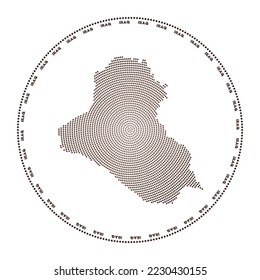 Republic of Iraq round logo. Digital style shape of Republic of Iraq in dotted circle with country name. Tech icon of the country with gradiented dots. Elegant vector illustration.