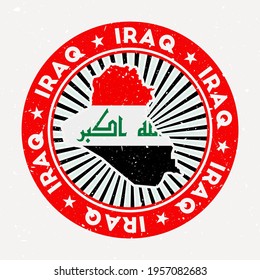 Republic of Iraq round stamp. Logo of country with flag. Vintage badge with circular text and stars, vector illustration.