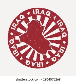 Republic of Iraq stamp. Travel red rubber stamp with the map of country, vector illustration. Can be used as insignia, logotype, label, sticker or badge of the Republic of Iraq.