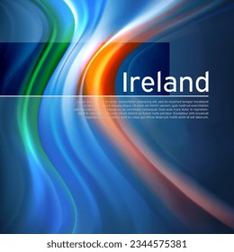 Republic of ireland flag background. Abstract irish flag in blue sky. National holiday card design. Business brochure design. State banner, ireland poster, patriotic cover, flyer. Vector illustration