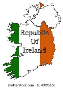 Republic of Ireland flag in map isolated on a white background