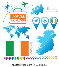 Republic of Ireland. flag. World Map. Travel vector Illustration.
