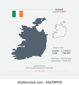 Republic of Ireland isolated maps and official flag icon. vector Irish political map icons with general information. EU geographic banner template. travel and business concept map