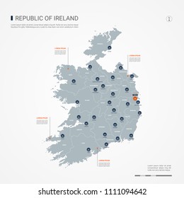 Republic of Ireland map with borders, cities, capital Dublin and administrative divisions. Infographic vector map. Editable layers clearly labeled.