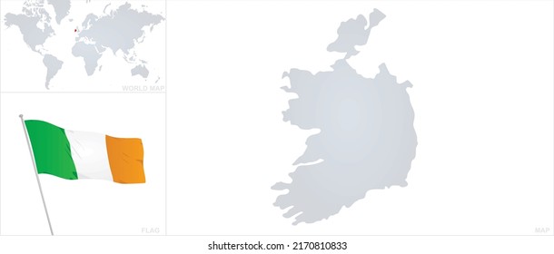 Republic of Ireland map and flag. vector 