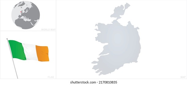 Republic of Ireland map and flag. vector 