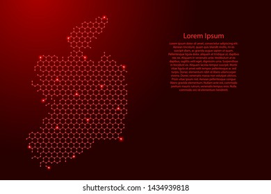 Republic of Ireland map from futuristic hexagonal shapes, lines, points red and glowing stars in nodes, form of honeycomb or molecular structure for banner, poster, greeting card. Vector illustration.