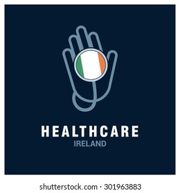 Republic of Ireland National flag on stethoscope - Health care logo - Medical Logo - specialist doctors in Country - Hospital Clinic Logo - Helping Hand Logo - Charity Help Vector illustration