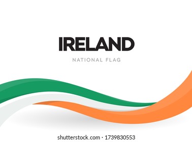 Republic of Ireland waving flag banner. Irish patriotic ribbon vector illustration. Northern Ireland symbol. St. Patrick's day celebration poster. Independence declaration anniversary brochure. 