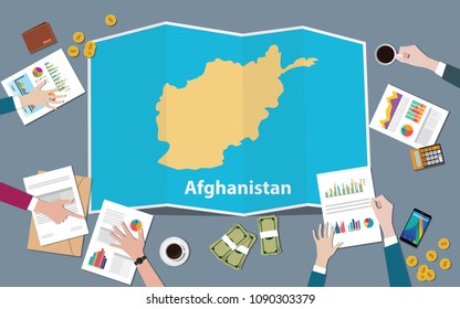republic islamic of afghanistan country growth nation team discuss with fold maps view from top vector illustration