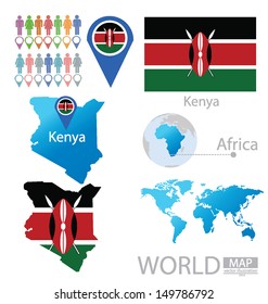 Republic of Kenya. flag. World Map. vector Illustration.