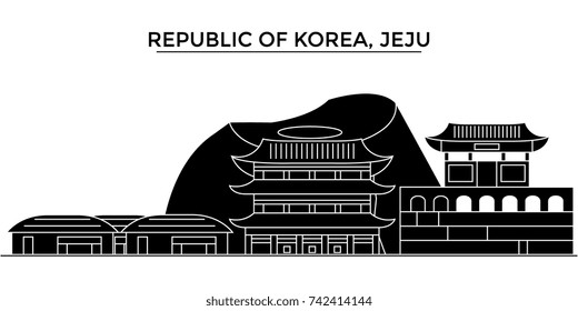 Republic Of Korea, Jeju architecture vector city skyline, travel cityscape with landmarks, buildings, isolated sights on background