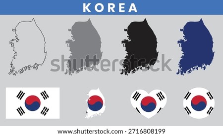 Republic of Korea Map and Flag Vector