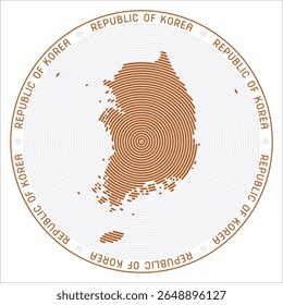 Republic of Korea round logo design. Country shape build of rings. Republic of Korea text around the country. Vector Illustration.