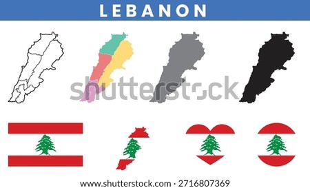 Republic of Lebanon Map and Flag Vector Set.