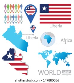Republic of Liberia. flag. World Map. vector Illustration.
