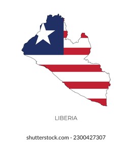 Republic of Liberia map and flag. Detailed silhouette vector illustration