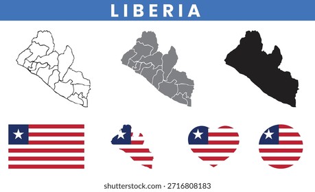 Republic of Liberia Map and Flag Vector Set