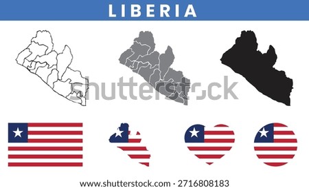 Republic of Liberia Map and Flag Vector Set