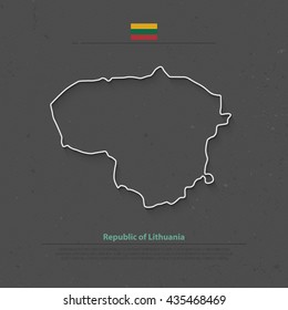 Republic of Lithuania isolated map and official flag icons. vector Lithuanian political map thin line icon over grunge background. Northern Europe State geographic banner template