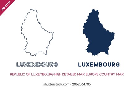 REPÚBLICA DE LUXEMBURGO Mapas muy detallados de los países de la Unión Europea. contorno vectorial y mapa de silueta azul de LUXEMBOURG aislado en fondo blanco. Mapa político, mapa de Europa, mapa del mundo
