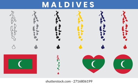 Conjunto de Vectores de bandera y mapa de la República de Maldivas