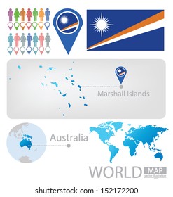 Republic of the Marshall Islands. Australia. flag. World Map. vector Illustration.