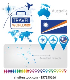 Republic of the Marshall Islands. Australia. flag. World Map. Travel vector Illustration.