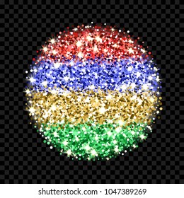 Republic of Mauritius flag sparkling badge. Round icon with Mauritian national colors with glitter effect. Button design. Vector illustration. One of a series of signs