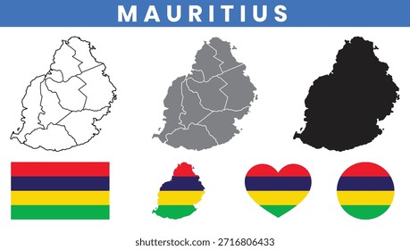 Republic of Mauritius Map and Flag Vector Set