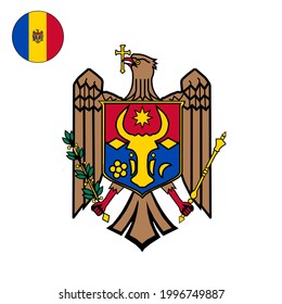 Republic of Moldova coat of arms insignia on isolated white background used on small European country flags