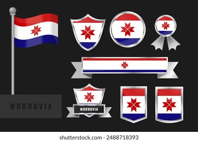 Republic of Mordovia flag set. Collection of Mordovia national emblems. Flat design of flags collection