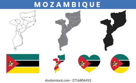 Republic of Mozambique Map and Flag Vector Set