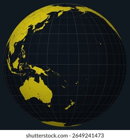República de Nauru no Globo. Vista do país no mapa do mundo em Carvão amarelo brilhante paleta de cores. Forma de Nauru no mapa. Globo com meridianos, paralelos, países, rios e lagos.