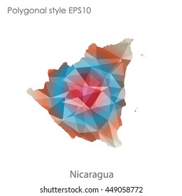 Republic of Nicaragua in geometric polygonal style.Abstract gems triangle,modern design background. Vector illustration EPS10