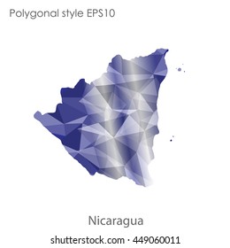 Republic of Nicaragua in geometric polygonal style.Abstract gems triangle,modern design background. Vector illustration EPS10