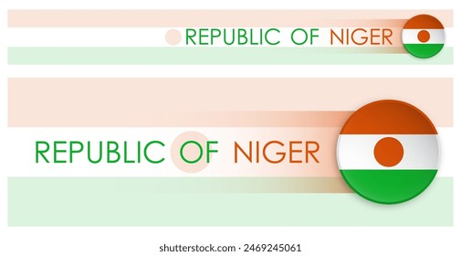 Republic of Niger flag horizontal web banner in modern neomorphism style. Webpage Republic of Niger country header button for mobile application or internet site. Vector