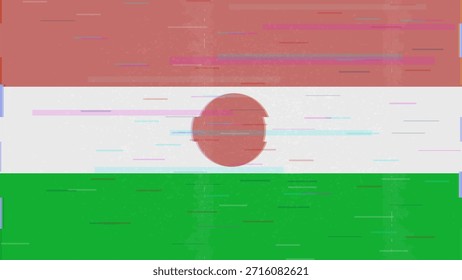 Vector Video de bandera de falla de la República de Níger, distorsión dividida RGB, ilustración de marco abstracto digital