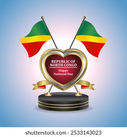 Republic of North Congo Happy National Day small table flag with Golden Heart