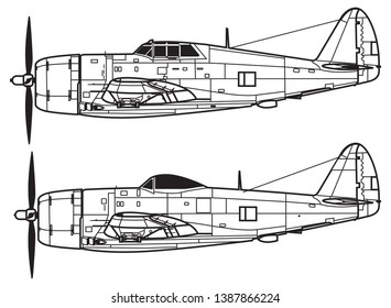 Republic P-47 THUNDERBOLT. Outline vector drawing
