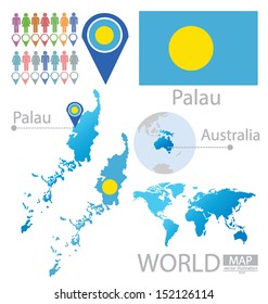 Republic of Palau. Australia. flag. World Map. vector Illustration.