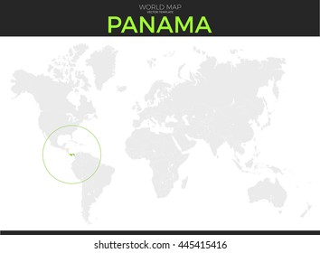 Republic of Panama location modern detailed vector map. All world countries without names. Vector template of beautiful flat grayscale map design with selected country and border location