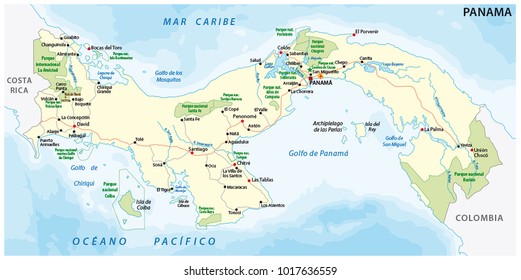Republic of Panama road and national park vector map