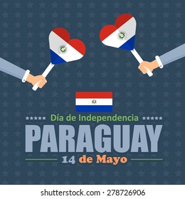 Republic of Paraguay Celebration Card and Greeting Message Poster, Background, Badges Template - English "Independence Day, Paraguay, 14th of May" 