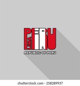 Republic of Peru flag of the letters typography, t-shirt graphics, flat design.